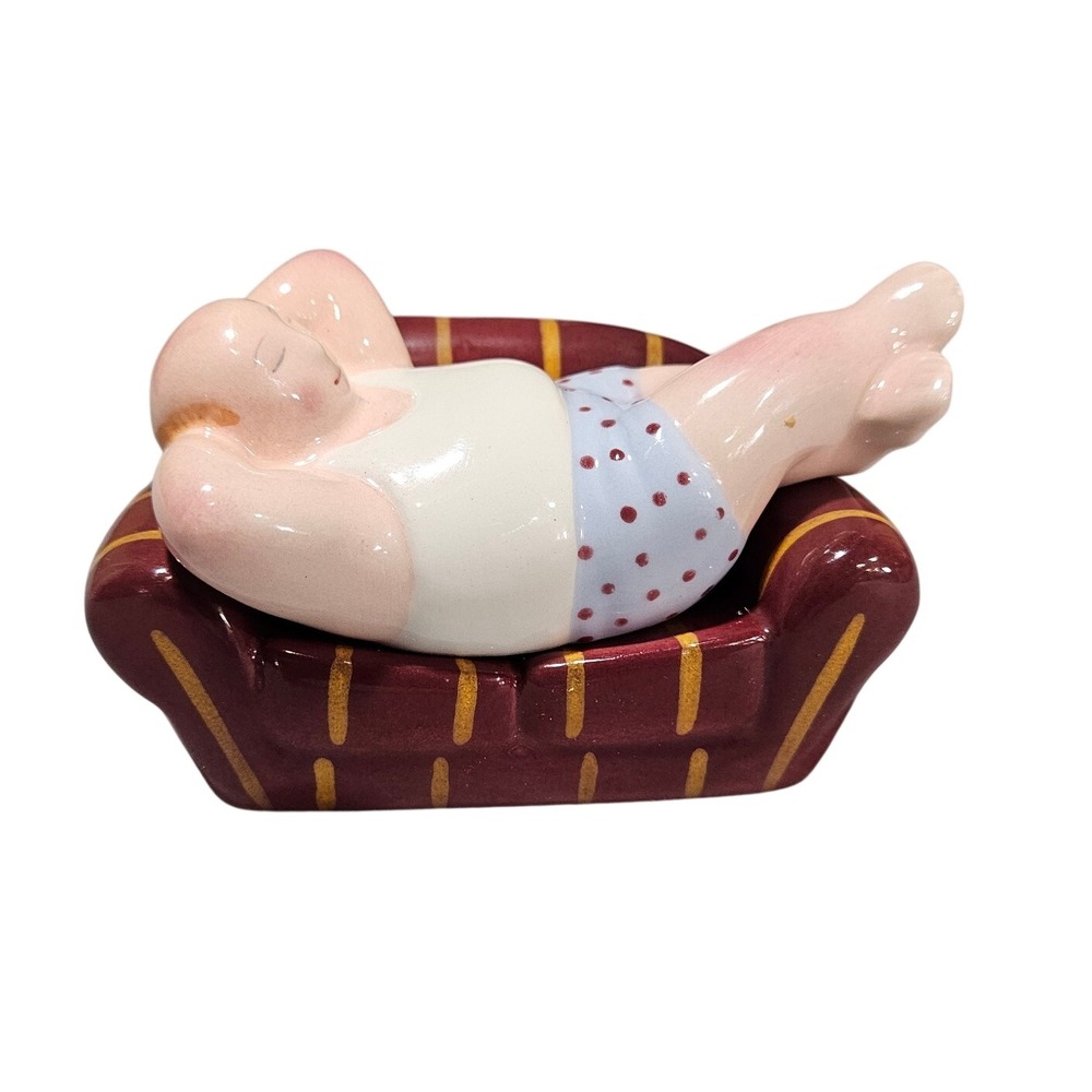 Clay Art Couch Potato Man Salt and Pepper Shakers Vintage Ceramic Set